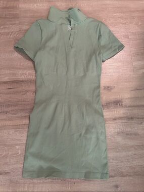 Ribbed Mock Neck Mini Dress in Sage Green